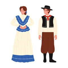 Man and woman in traditional Argentina folk clothing standing isolated on white background vector illustration