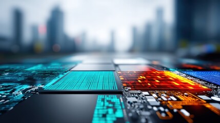 Technological advancements in urban landscapes city infrastructure digital imagery metropolitan environment close-up detail innovation exploration