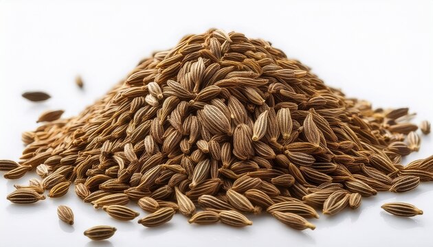 pile of cumin seeds isolated on white background