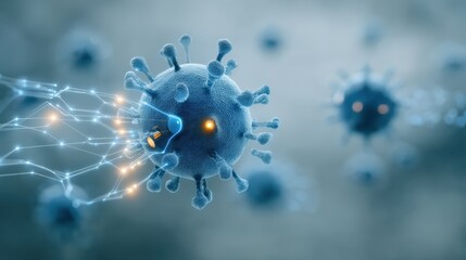 Virus transmission mechanisms cellular microenvironment scientific illustration laboratory setting close-up perspective infectious disease research