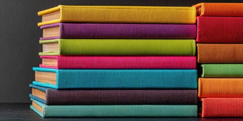 Colorful Book Stack with Vibrant Cover Designs and Varied Sizes