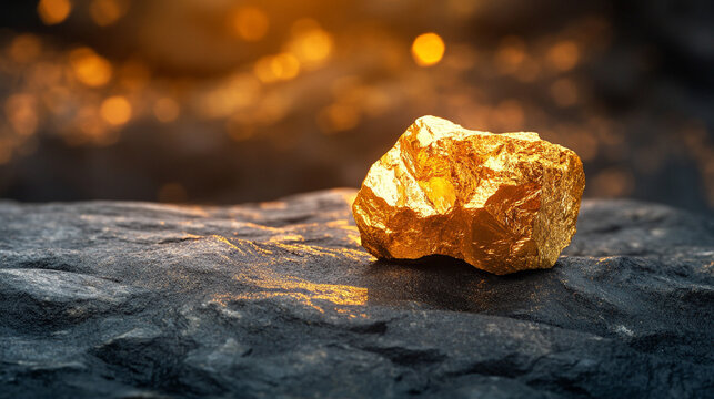 Lump of gold ore with textured surface, forming a luxurious, elegant wall of gold stones, symbolizing wealth, opulence, and natural mineral beauty.