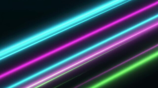 Neon lights glowing brightly against black background create abstract futuristic landscape perfect for showcasing cutting edge technology or highlighting creative solutions in various industries.