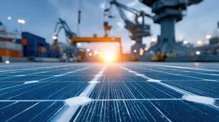 Solar power infrastructure development industrial port high-resolution image urban environment ground view renewable energy concept