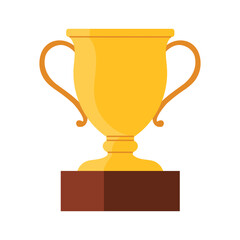 Simple golden trophy cup with handles and brown base isolated on white vector illustration