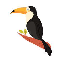 Obraz premium Colorful toucan bird perched on branch, Brazil wildlife, simple isolated design, vector illustration
