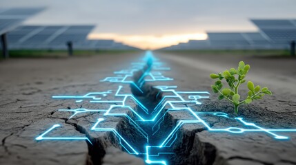 Renewable energy innovations solar farm digital transformation sustainable environment ground level nature meets technology