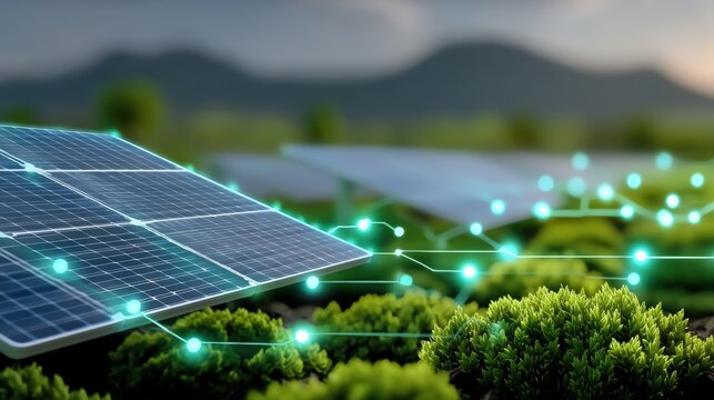 Harnessing solar energy innovative solar panels in green landscapes technology nature close-up sustainability concept