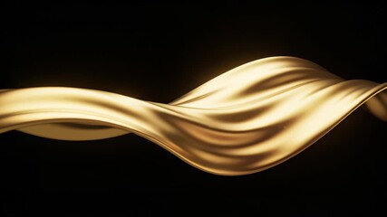 Luxurious gold flowing fabric in close up, perfectly capturing the essence of opulence and sophistication on a sleek black background, ideal for designers seeking to convey high end quality or.