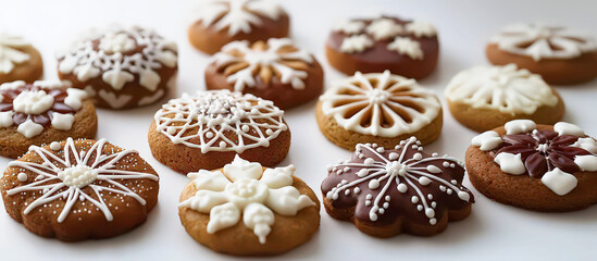 Christmas background with shortbread gingerbread cookies. Traditional Christmas cookies