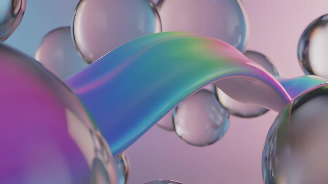 Glassy Orbs with Curved Tails Evoke Curiosity and Wonder, Perfect for Scientific Discovery or Technology Commercial Uses Featuring Macro 4K UHD Close Up Views of Transparent Glassy Spheres in a.