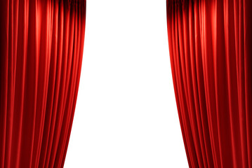 Red stage curtain Open , photo, png isolated on transparent background