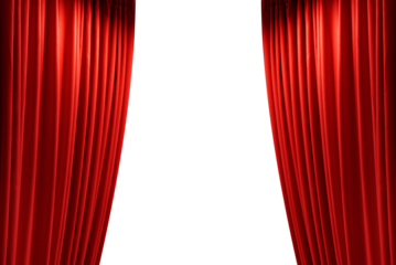 Red stage curtain Open , photo, png isolated on transparent background