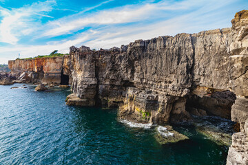 Rocky Cliffs and Sea Caves at Boca do Inferno in Cascais, Portugal