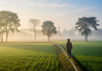 man walking in the field