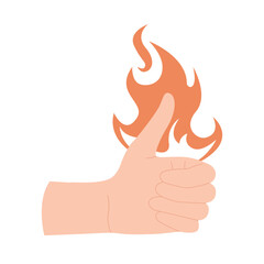 Isolated hand showing thumbs up with fire symbolizing energy motivation and success vector illustration