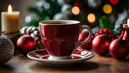 Fototapeta premium cup of coffee with christmas decorations
