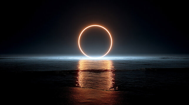 Minimal glowing circle floating in midair, evoking simplicity, elegance, futuristic design, and a serene, modern, abstract aesthetic.