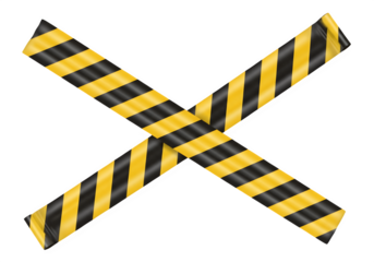 Yellow and Black Striped Caution Tape Cross X Shape — isolated on transparent background png
