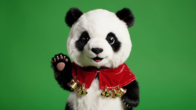 Cute Panda Toy Wearing a Red Cape with Bells.