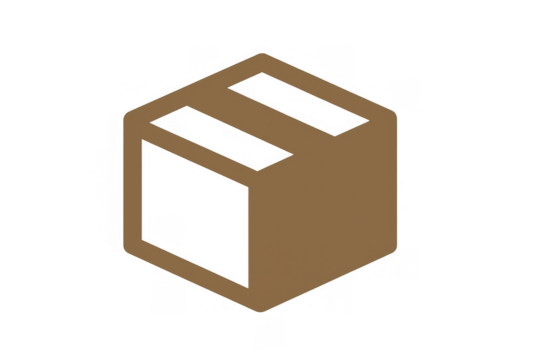 Brown cardboard box isometric icon representing shipping, delivery, packaging, and commercial logistic services