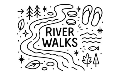 Nature walk doodles celebrating scenic riverside adventures