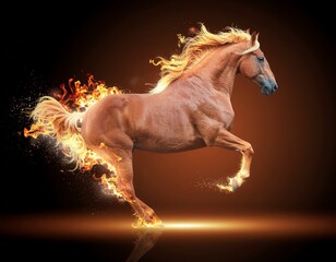 Fiery Horse: A majestic chestnut horse with flames emanating from its hooves and tail.