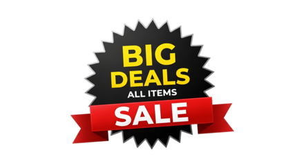 Big deals all items sale isolated on transparent background for promotion
