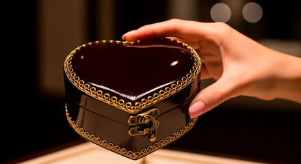 Hand Holding a Heart-Shaped Gift Box