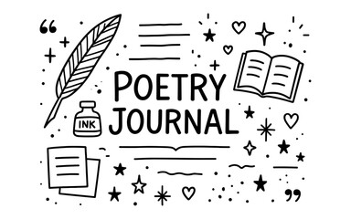 Fototapeta premium Hand drawn poetry journal elements with feather and ink design
