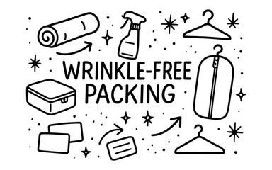 Essential tips for wrinkle-free packing: organized travel solutions in simple line art