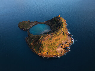 Aerial Golden Light View of Ilhéu de Vila Franca do Campo