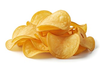 Pile of potato chips isolated on white background