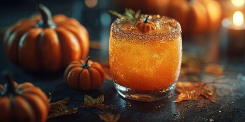 Festive Halloween Cocktail with Pumpkin Garnish for Spooky Parties