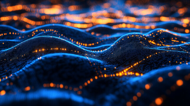 Futuristic big data and AI visualization showing complex neural network flows, machine learning patterns, and dynamic information streams in glowing 3D cyberspace. - Powered by Adobe