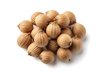 Pile of coriander seeds isolated on white background