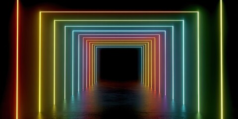 Fototapeta premium Futuristic Neon Glowing Rectangle Tunnel in 4K Vertical View