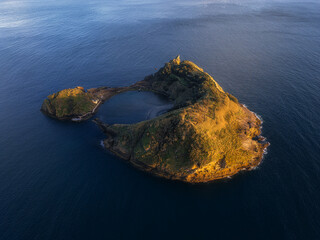Golden Hour Drone View of Ilhéu de Vila Franca do Campo