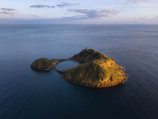 Golden Light Drone View of Ilhéu de Vila Franca do Campo