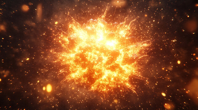 Molecular energy explosion frozen in midair with vibrant glowing particles radiating dynamic force, capturing futuristic scientific power, abstract energy, and dramatic digital visualization - Powered by Adobe