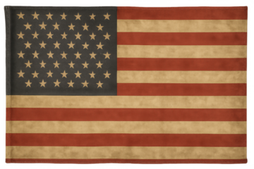 United states flag displaying a vintage, distressed texture. Representing patriotism, freedom, and american identity with a transparent background