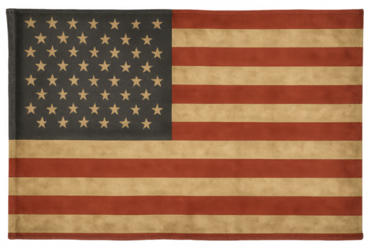 United states flag displaying a vintage, distressed texture. Representing patriotism, freedom, and american identity with a transparent background