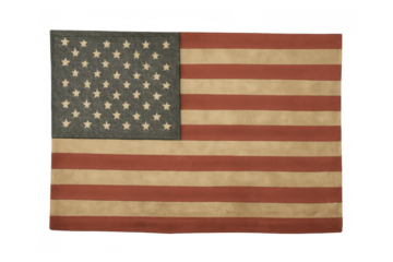 Vintage american flag with distressed texture, representing patriotism, history, freedom, and national pride, on transparent background