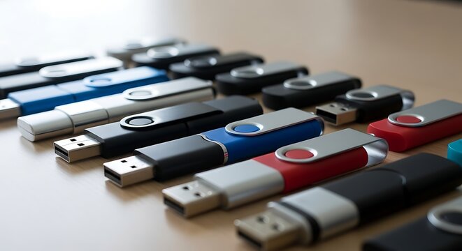 Collection of usb flash drives in various colors for data storage and transfer technology devices memory sticks