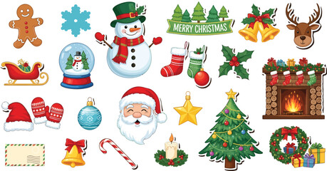 Collection of festive christmas holiday icons and symbols