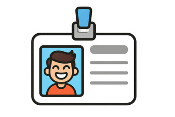 Employee id card with cartoon man icon and personal information template, presenting a concept of identification and access