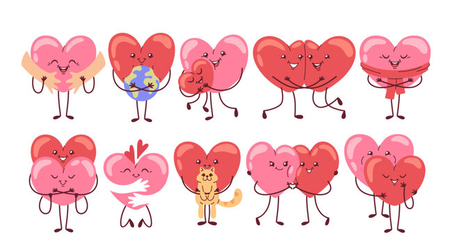 International hugging day set with hearts symbolizing love, affection, warmth and connection - Powered by Adobe