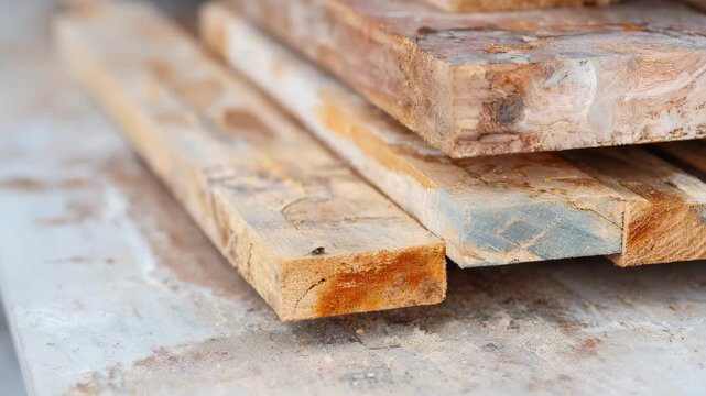 Medium shot of building materials treated with flameretardant resin emphasizing enhanced durability and lowered flammability for construction safety.