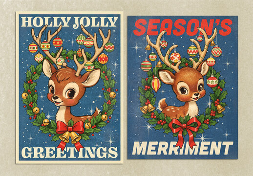 Vintage Reindeer Holiday Poster Layouts