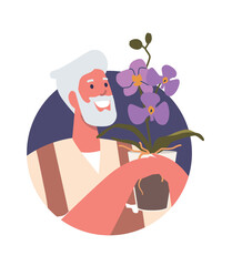 Mature man holding orchid flower